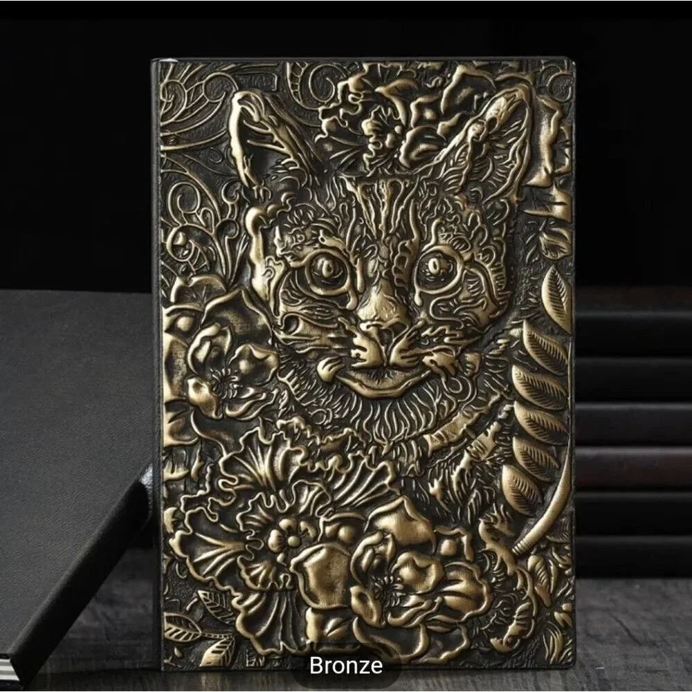 Embossed bronze cat journal, cat planner, notebook
